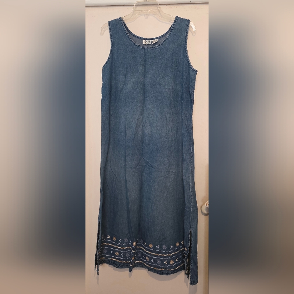 Vtg Gunit Denim Embroidered Dress